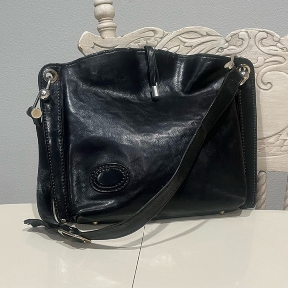 💜Vintage Nordstrom‎ Soft Italian Leather Shoulder Bag Black Retro Classic - Picture 1 of 14